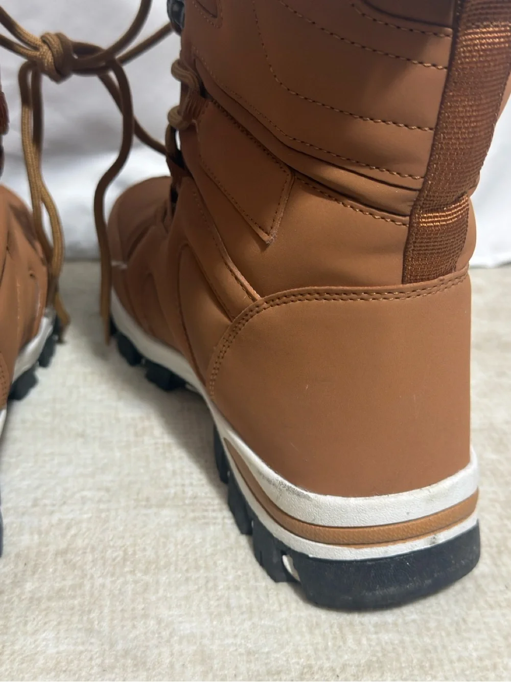 Hobibear Waterproof Winter Snow Boots Faux Fur Trim Lace Up Tan Brown